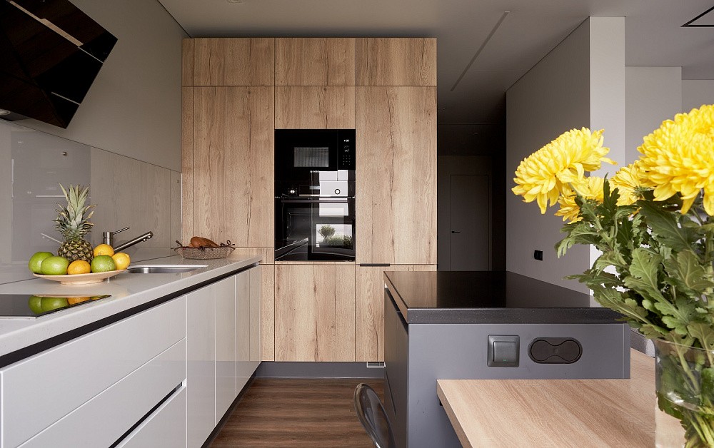 Необычная кухня в скандинавском стиле с островом