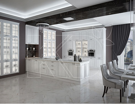 Белый фасад кухни классика