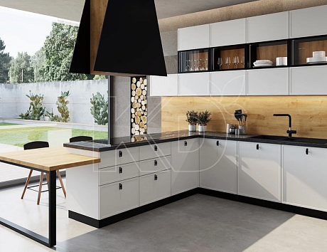 Белая кухня в сочетании с деревом